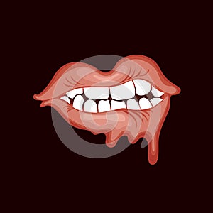 Vector banner with a sexy human mouth that drips
