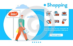 Vector banner shopping and linear icons set