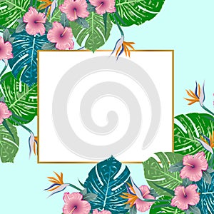 Vector banner Summer green tropical flyer monstera palm leaves Copy Space