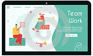 Vector banner of team work concept, office coworkers, work tasks, workflow