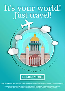 Vector Banner with text Its your world.Just travel. Concept website template.Modern flat design.St. Isaac`s Cathedral