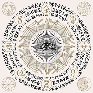 Vector banner with third eye and esoteric symbols