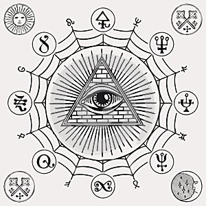 Vector banner with third eye and esoteric symbols