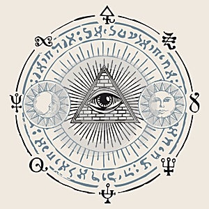 Vector banner with third eye and esoteric symbols