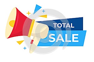 Vector banner total sale countdown badge. Last time offers icon. Last chance, last day promo discount. Megaphone on