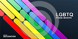 Vector banner with  volumetric text LGBT Pride Month . Lesbian Gay Bisexual Transgender. Rainbow love concept with LGBT flag on