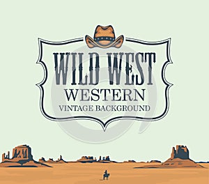Vector banner with western prairies and cowboy