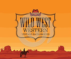 Vector banner with western prairies and cowboy