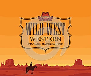 Vector banner with western prairies and cowboy photo