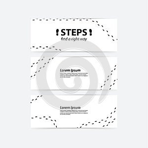 Vector banners. Creative banners with space for your content. Human steps, track.