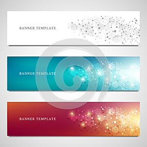 Vector banners design for medicine, science and digital technology. Molecular structure background and communication