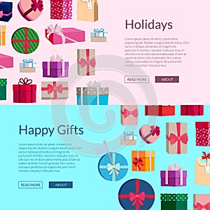 Vector banners with a lot of gift boxes or packages