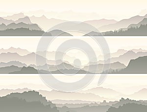 Vector banners of misty mountain range.