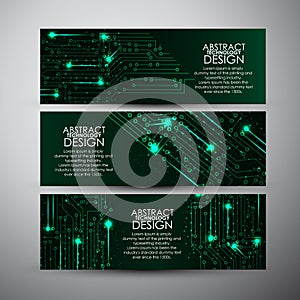 Vector banners set with Abstract green lights technology background.