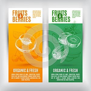 Vector banners set with hand drawn fruits .Fruits