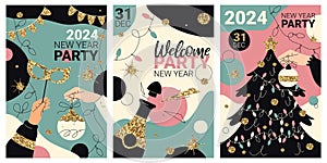 Vector banners set for happy 2024 New Year party.