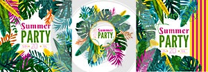 Vector banners set with tropical leaves