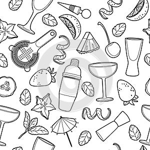 Vector bar cocktail and drink seamless pattern.