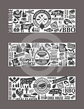 Vector barbecue, grill and steak house banners