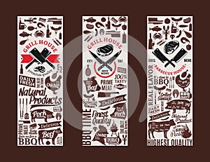 Vector barbecue, grill and steak house banners