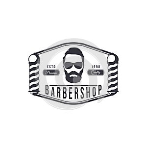 Vector Barber shop vintage logo with gentleman face isolated on a white background