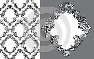 Vector baroque acanthus leaves frame seamless pattern photo