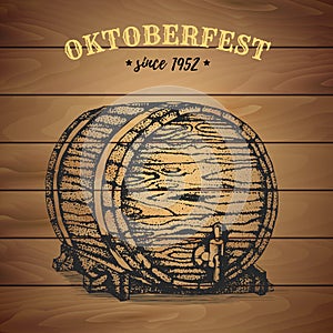 Vector barrel of beer drawn. Beer festival, Oktoberfest vintage