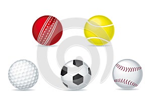 Vector Baseball, Cricket, Tennis, Golf, Soccer Balls