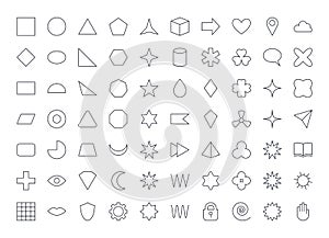 Vector basic shapes icons. Editable stroke. Square pattern heart star diamond mathematical symbol elementary school figurine arrow