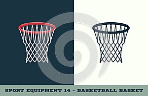Vector basketball basket icon. Game equipment. Professional sport, classic basket for official competitions and tournaments.