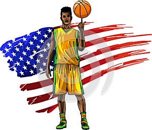 vector basketball player, ball on white background