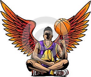 vector basketball player, ball on white background