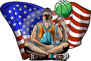 vector basketball player, ball on white background