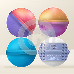 Vector Bath Bombs or Bath Fizzers with Diamond Pattern Printed Shrink Wrap photo