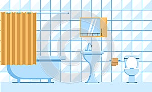 Vector bathroom interior, room with furniture