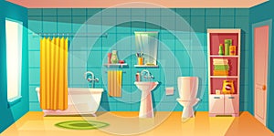 Vector bathroom interior, room with furniture