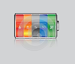 Vector battery element infographic template. Design concept for presentation, graph, diagram and chart. 5 options