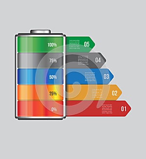 Vector battery element infographic template. Design concept for presentation, graph, diagram and chart. 5 options