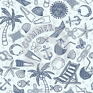 Vector beach seamless pattern. Summer background.