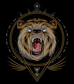 VECTOR BEAR HEAD ILLUSTRATION, angry bear mascot