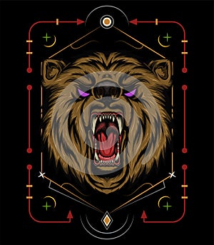 VECTOR BEAR HEAD ILLUSTRATION, angry bear mascot