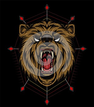 VECTOR BEAR HEAD ILLUSTRATION, angry bear mascot