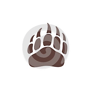 Vector bear paw footstep silhouette for logo, icon, poster, banner. Wild animal paw print with claws. The trail of bear, imprint.