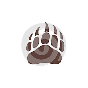Vector bear paw footstep silhouette for logo, icon, poster, banner. Wild animal paw print with claws. The trail of bear, imprint. photo