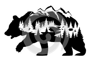 Vector Bear Silhouette, Fantasy, Forest.