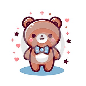 Vector bear wearing a tie kawaii cartoon