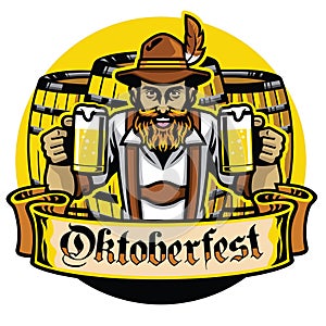 Bearded bavarian man with beer barrel for oktoberfest photo