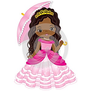 Vector Beautiful African American Princess in Pink Dress