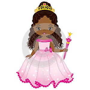 Vector Beautiful African American Princess in Pink Dress