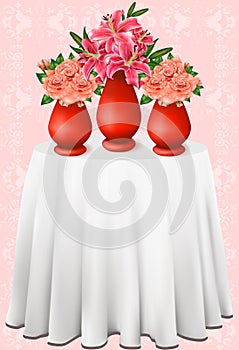 Vector beautiful bouquets of lilies and roses in v